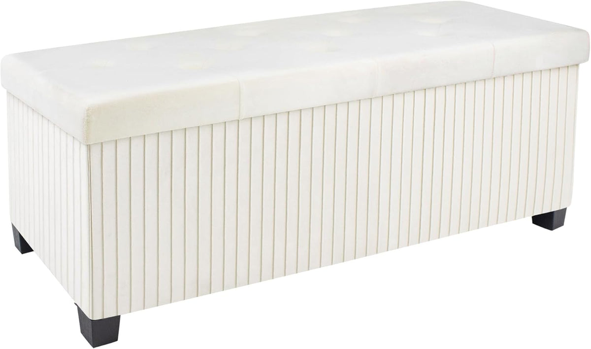 Storage Ottoman Bench, 43 Inch Foldable Ottoman with Legs, Velvet Foot Rest Stool, End of Bed
