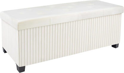 Storage Ottoman Bench, 43 Inch Foldable Ottoman with Legs, Velvet Foot Rest Stool, End of Bed