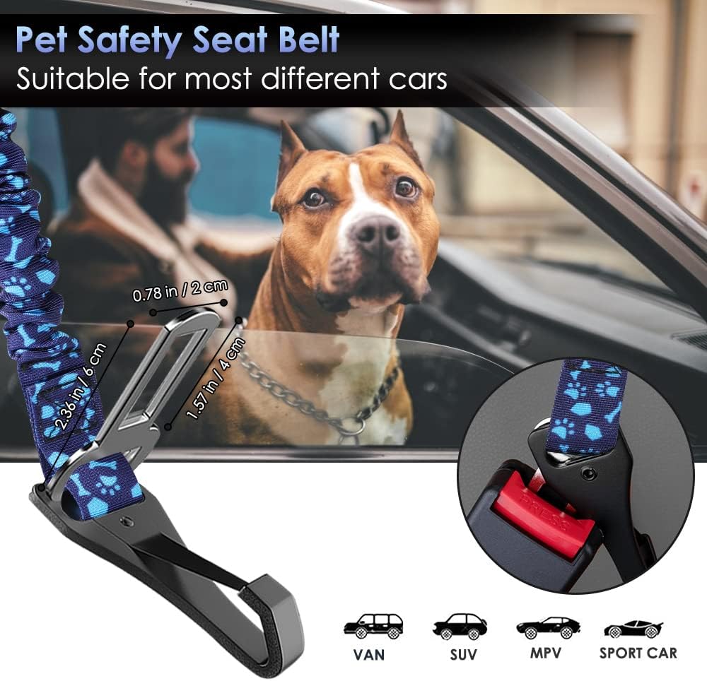 SlowTon Dog Seat Belt, Adjustable Dog Safety Belt Leash, 2 in 1 Latch Bar Attachment Dogs Car