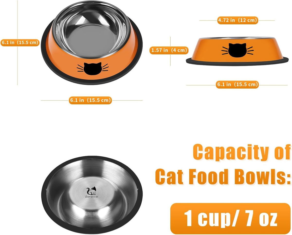 2Pcs Cat Bowls Non-Slip Stainless Steel Small Cat Food Bowls Unbreakable Thicken Cat Feeder 7 Oz