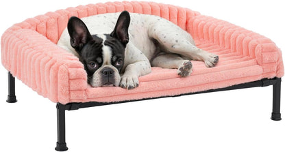 Veehoo Elevated Dog Bed with Bolster Cushion, Fluffy Plush Dog Couch Beds for Small Dogs, Cats
