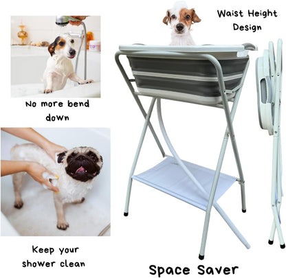 Collapsible Elevated Pet Bathtub, Foldable Washing Station for Small to Medium Dogs and Cats