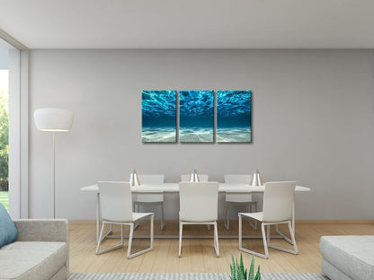 Wieco Art 3 Piece Blue Ocean Bottom Canvas Wall Art for Living Room Beach for Bedroom Wall Decor