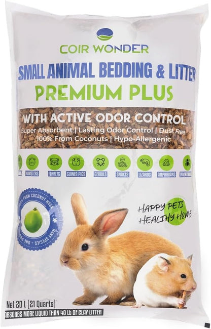 Small Animal Bedding – 20 Liter – Natural Coco Chip Substrate with Activated Charcoal Odor Control