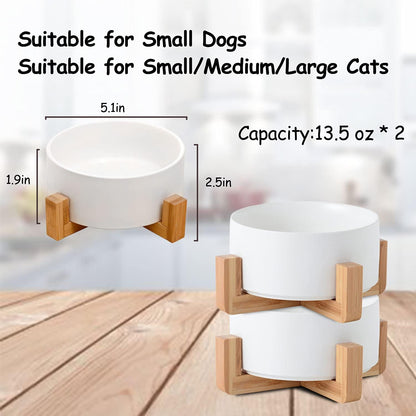 Petygooing White Ceramic Cat Dog Bowl Set with Stand,Small Dog Bowls,Pet Food and Water Dish, Anti