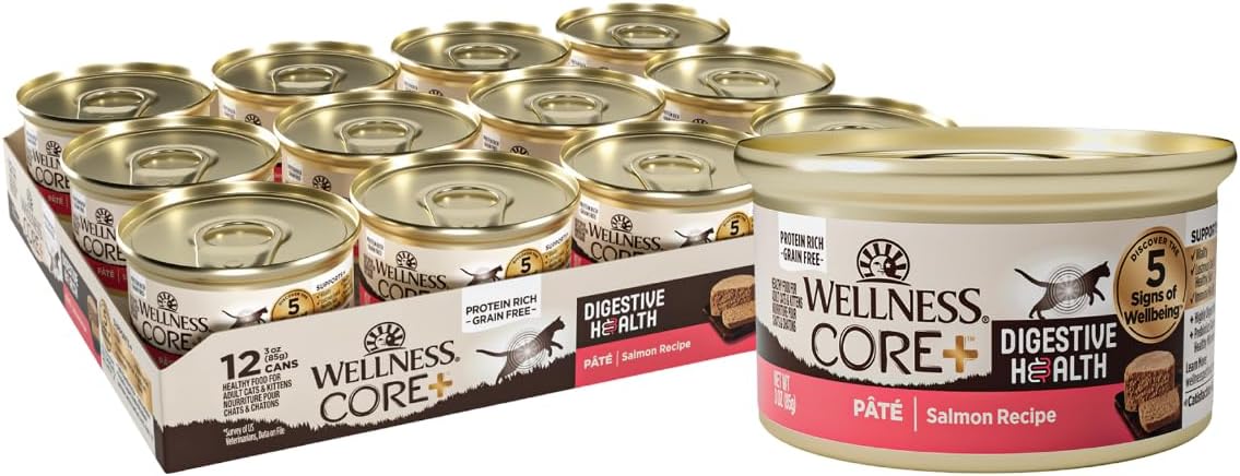 Wellness CORE+ Digestive Health Pate Adult Wet Cat Food, Natural, Protein-Rich, Grain Free, 3