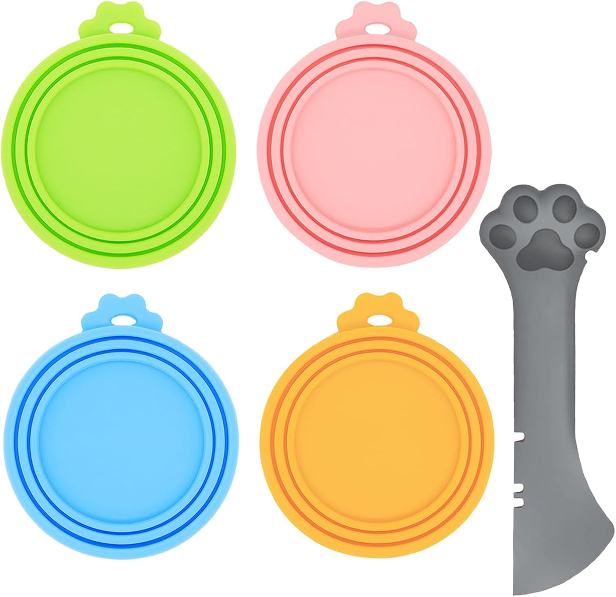 Food Can Spoon & Lids, One Multi-Functional Opener Spatula, 4 PCS BPA Free Silicone Universal Can