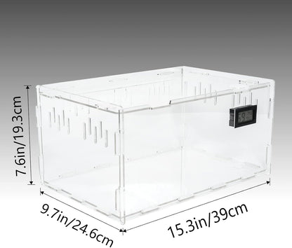 BETAZOOER Reptile Terrarium Breeding Tank Acrylic Reptile Feeding Box with Temperature Hygrometer