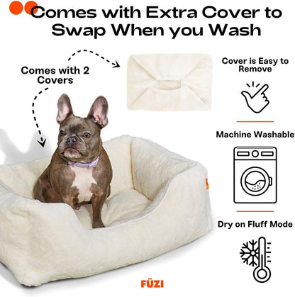 FUZI Luxury Aesthetic Dog Bed with Extra Cover for Small Dogs, Washable Pet Couch, Pet Bed with