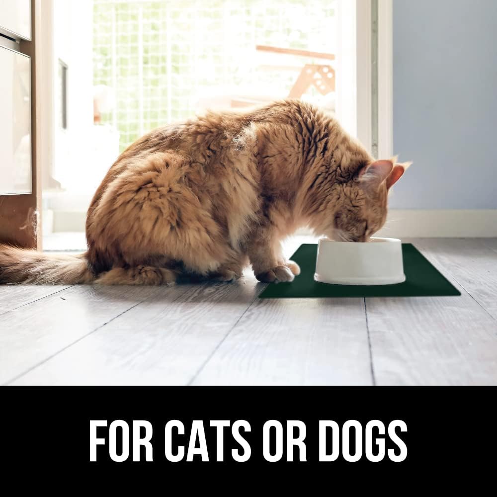 GORILLA GRIP 100% Waterproof Raised Edge BPA Free Silicone Pet Feeding Mat, Dog Cat Food Mats
