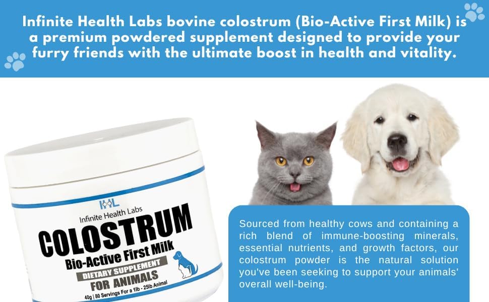Bio-Active Bovine Colostrum for Dogs, Cats, Puppies, Kittens & Pets - Daily Colostrum Powder