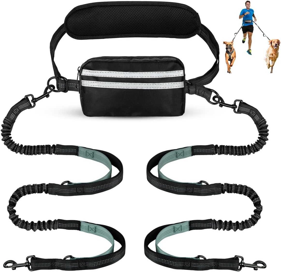 Hands Free Dog Leash with Pouch, Double Leash for Two Dogs, Retractable Dog Leashes with Double