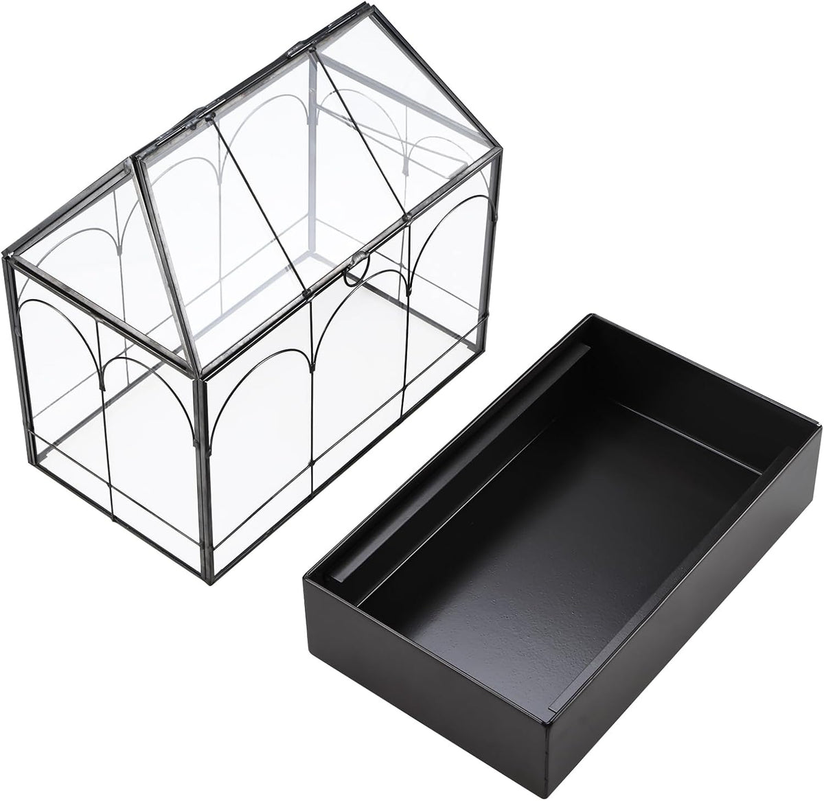 HighFree Glass Terrarium with Metal Tray, Glass Greenhouse Terrarium Kit for Succulents, Cacti
