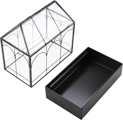 HighFree Glass Terrarium with Metal Tray, Glass Greenhouse Terrarium Kit for Succulents, Cacti