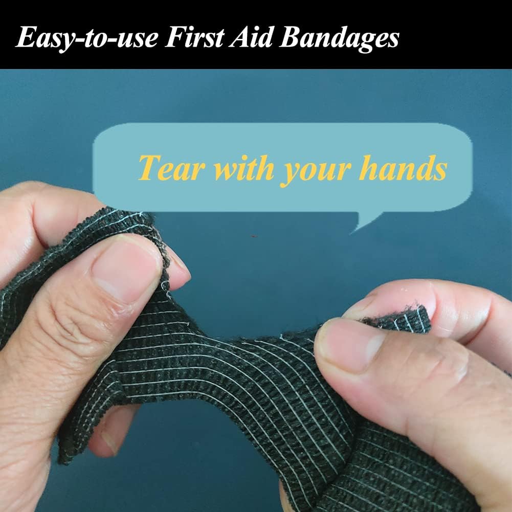 Self Adhesive Bandage Wrap,2 Inch Black Breathable Elastic Cohesive Bandages, Vet Wrap Sports Tape