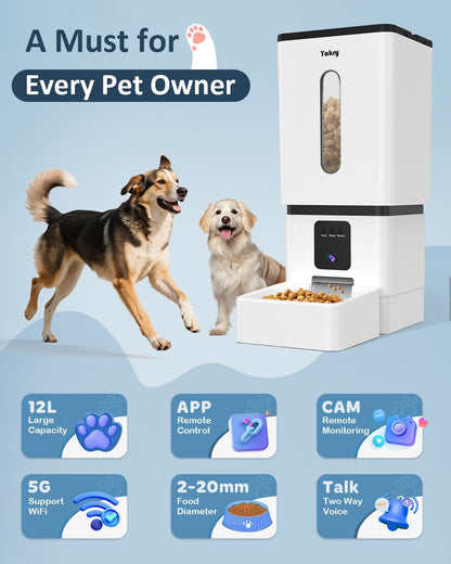 Automatic Dog Feeder Large Breed with Camera - 12L/50 Cups 5G WiFi App Control Dog Food Dispenser