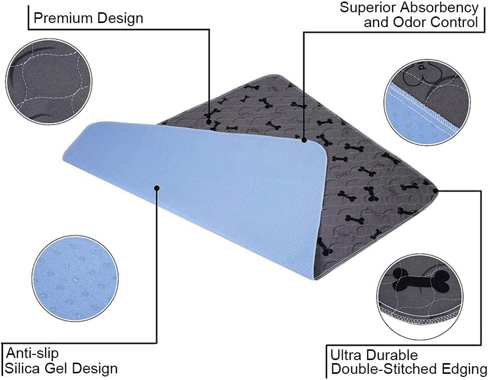 Washable Dog Pee Pads with Free Grooming Gloves,Non Slip Dog Mats with Great Urine