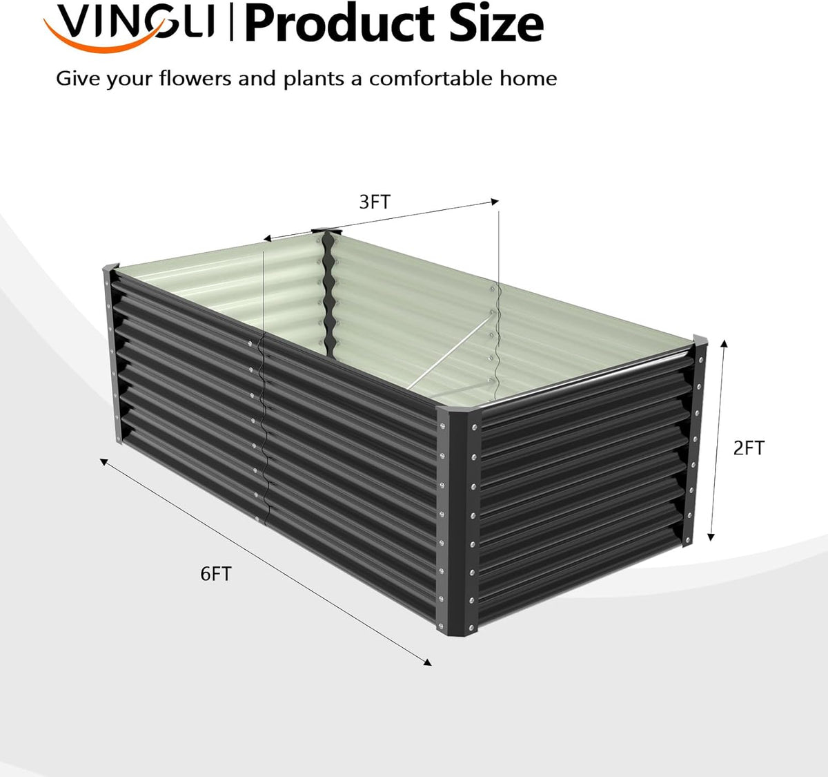 VINGLI Galvanized Raised Garden Beds Outdoor, 6x3x2 Ft, 8x4x2 Ft Lager Metal Planter Raised Beds