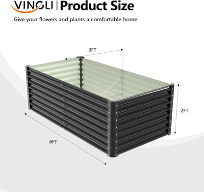 VINGLI Galvanized Raised Garden Beds Outdoor, 6x3x2 Ft, 8x4x2 Ft Lager Metal Planter Raised Beds