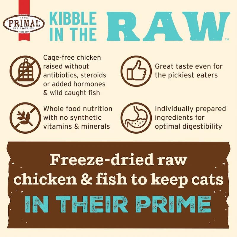 Primal Kibble in The Raw, Freeze Dried Cat Food, Chicken & Fish, Scoop & Serve, Made with Raw
