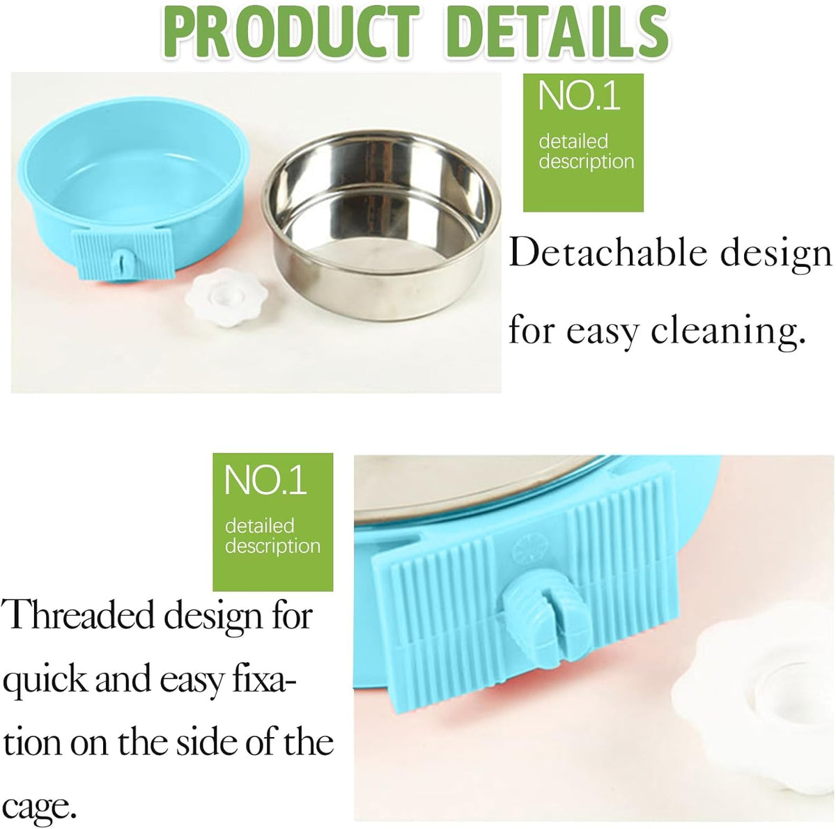kathson Crate Dog Bowl 2pcs, Removable Stainless Steel Hanging Pet Kennel Cage Bowl Food & Water