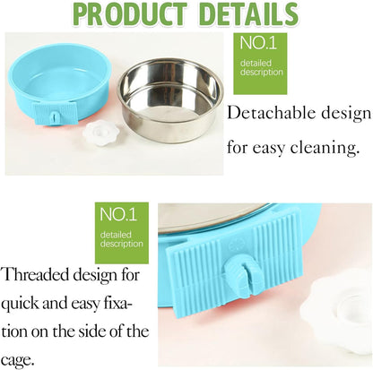 kathson Crate Dog Bowl 2pcs, Removable Stainless Steel Hanging Pet Kennel Cage Bowl Food & Water