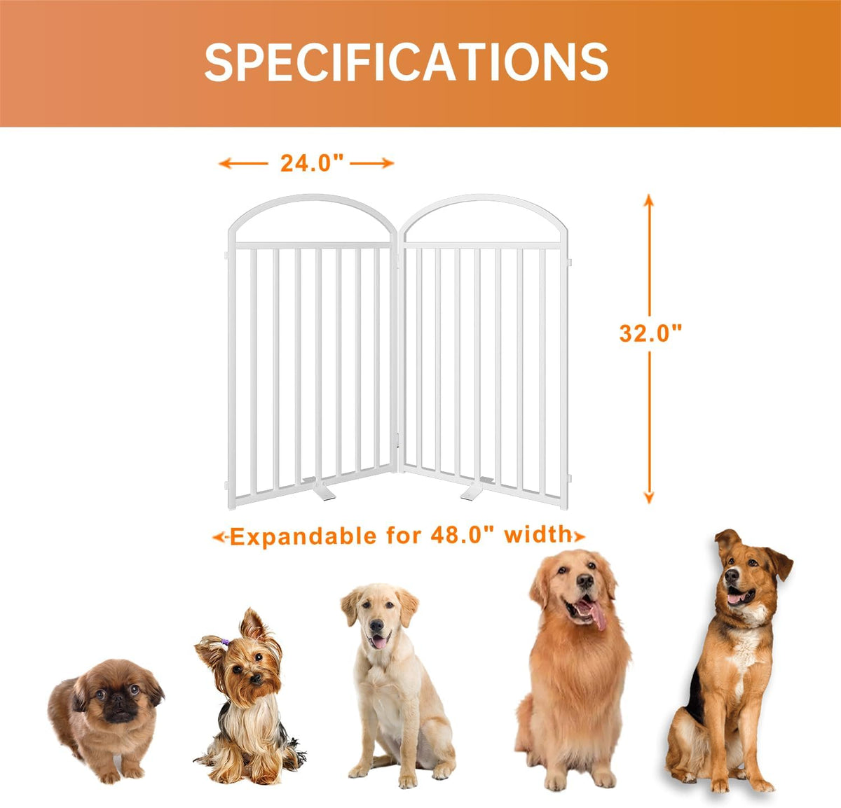 2 Panles Full Matel Freestanding Dog Gates with Door, 48"Extra Wide 32"Tall Free Standing Dog Pet