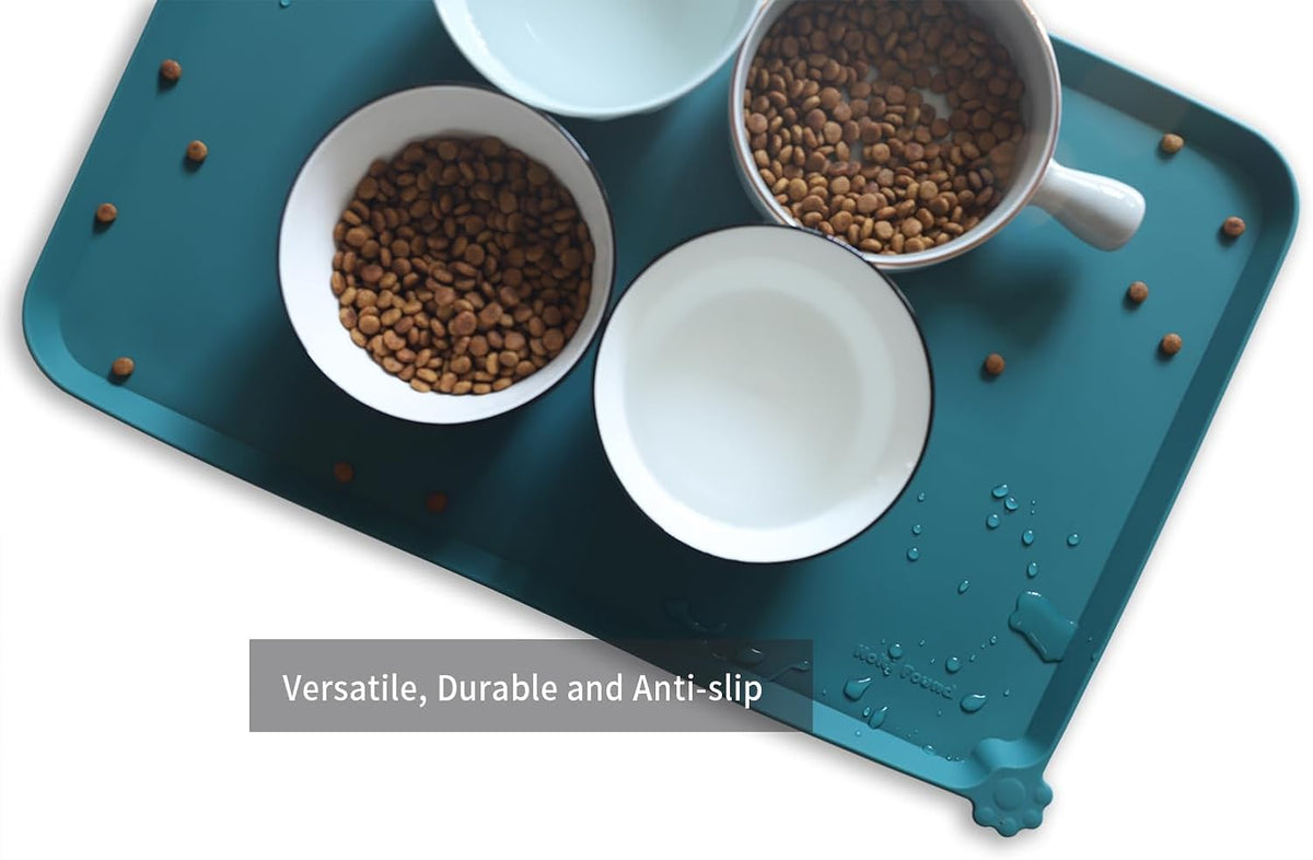 Hoki Found L Silicone Pet Food Mats - Non Slip Dog Cat Bowl Placemats - Waterproof Dog Cat Food