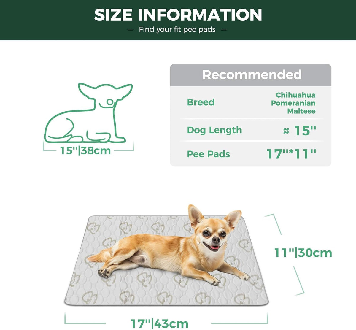 FXW Washable Pee Pads for Dogs, Puppy Pads with Super Absorbent, Specifically Designed for 18inch