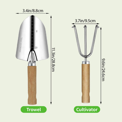 Garden Tool Set, 2 Pieces Stainless Steel Heavy Duty Garden Tools, Gardening Kit with Wooden Handle