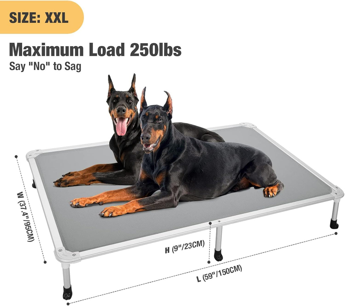 Veehoo Chew Proof Elevated Dog Bed - Cooling Raised Pet Cot - Silver Aluminum Frame and Durable