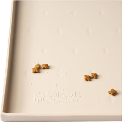 Leash Boss Beige Silicone Dog Feeding Mat & Cat Bowl Placemat - XL 25" x 17" Beige Diamond Pattern