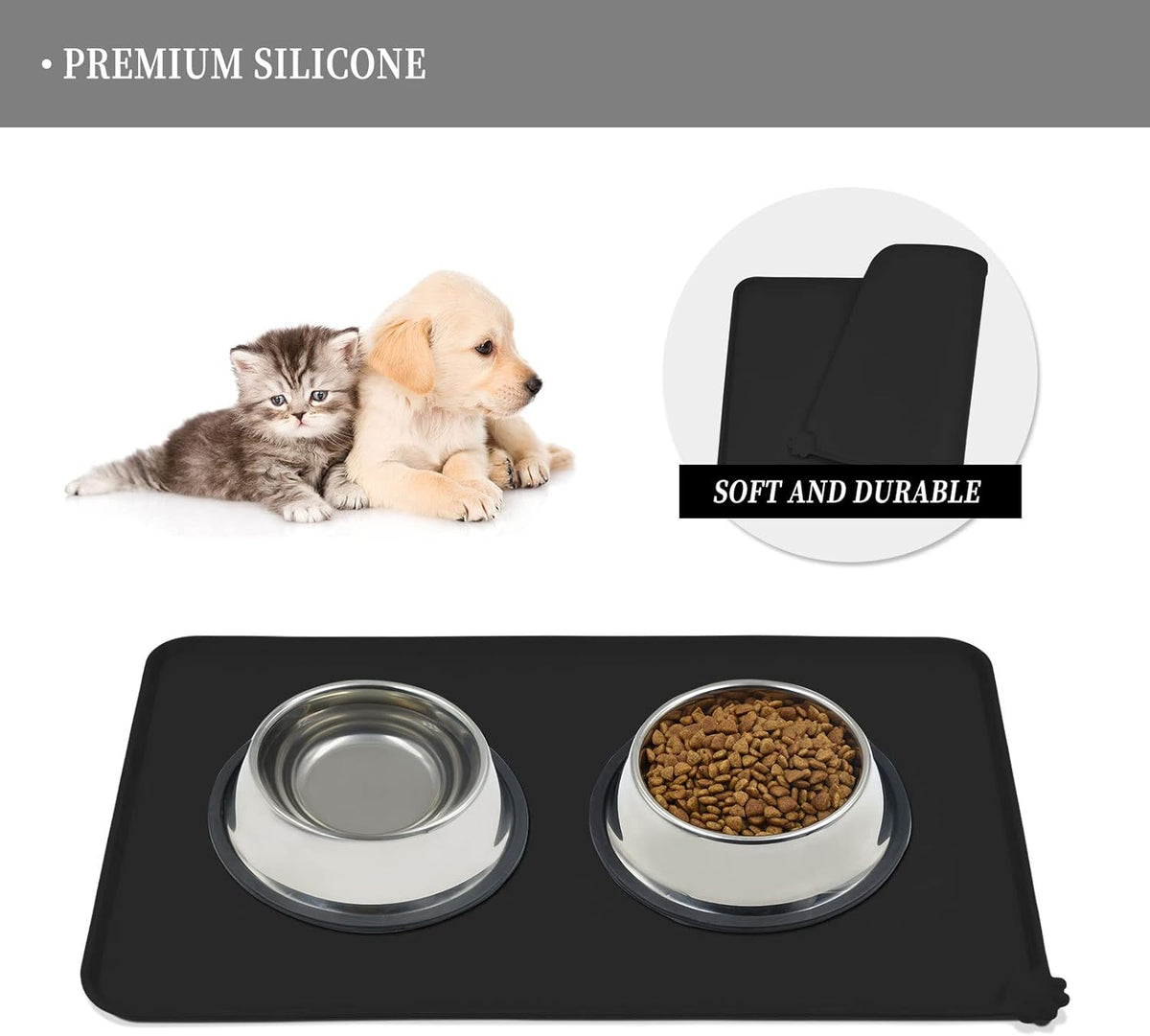 Waterproof Pet Feeding Mat with High Raised Edges, Heavier and Thicker Placemats for Cat Dog Water