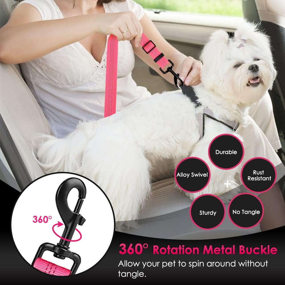 SlowTon 2 Pack Dog Seat Belt, 2 in 1 Attachment, Hook Latch Bar or Seatbelt Buckle with Elastic
