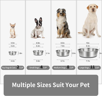 Taglory 4 Cup Stainless Steel Dog Bowls Set of 2 for Food and Water, Silicone Base Anti-Slip, Rust