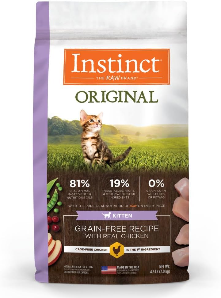 Instinct Original Kitten Dry Cat Food, Raw Coated Kibble, High Protein, Grain Free Recipe - Real
