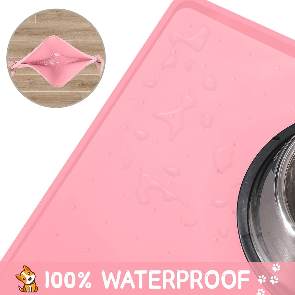 MateeyLife Silicone Cat & Dog Food Mat for Floors Waterproof, Anti-Slip Dog Bowl Mats for Food and
