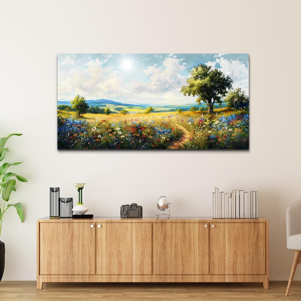 hyidecorart Nature Field Scenery Abstract Painting Framed Wall Art For Living Room Bedroom Wall