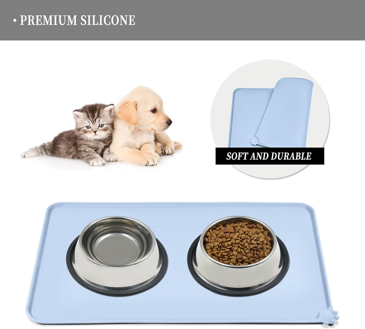 Waterproof Pet Feeding Mat with High Raised Edges, Heavier and Thicker Placemats for Cat Dog Water