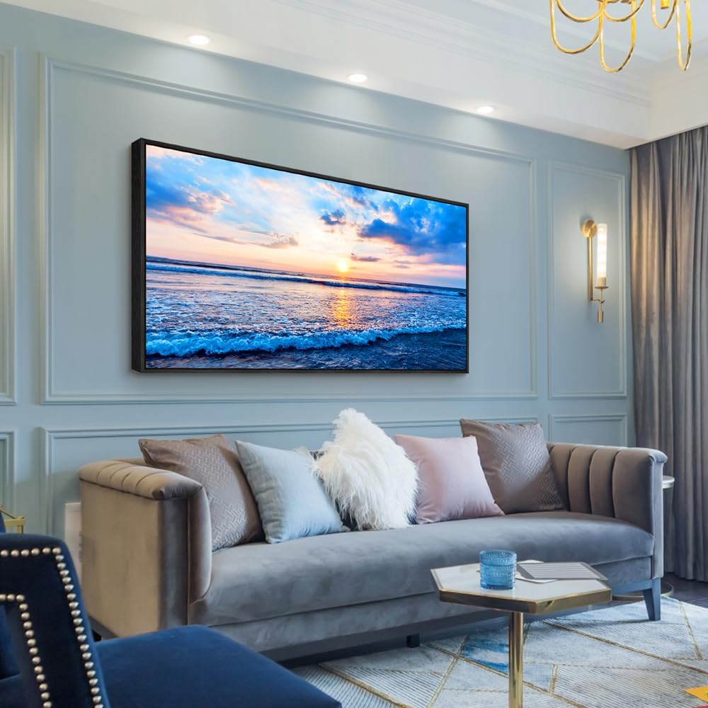 Wapluam Bedroom Decor: Blue Beach Sea Waves Landscape Canvas Print, Large Wall Art, Ready To Hang