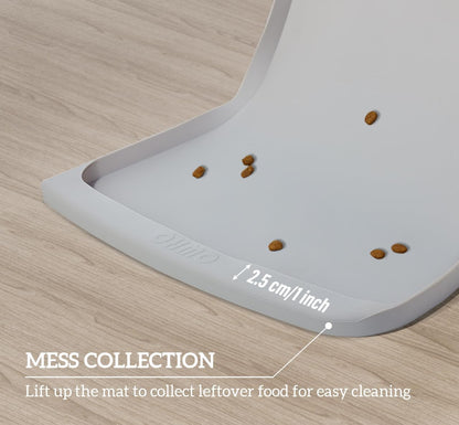 OHMO Dog Food Mat(Ash, 24 * 15'') w/Residue Collection Pocket Silicone Pet Feeding Mat for Floor
