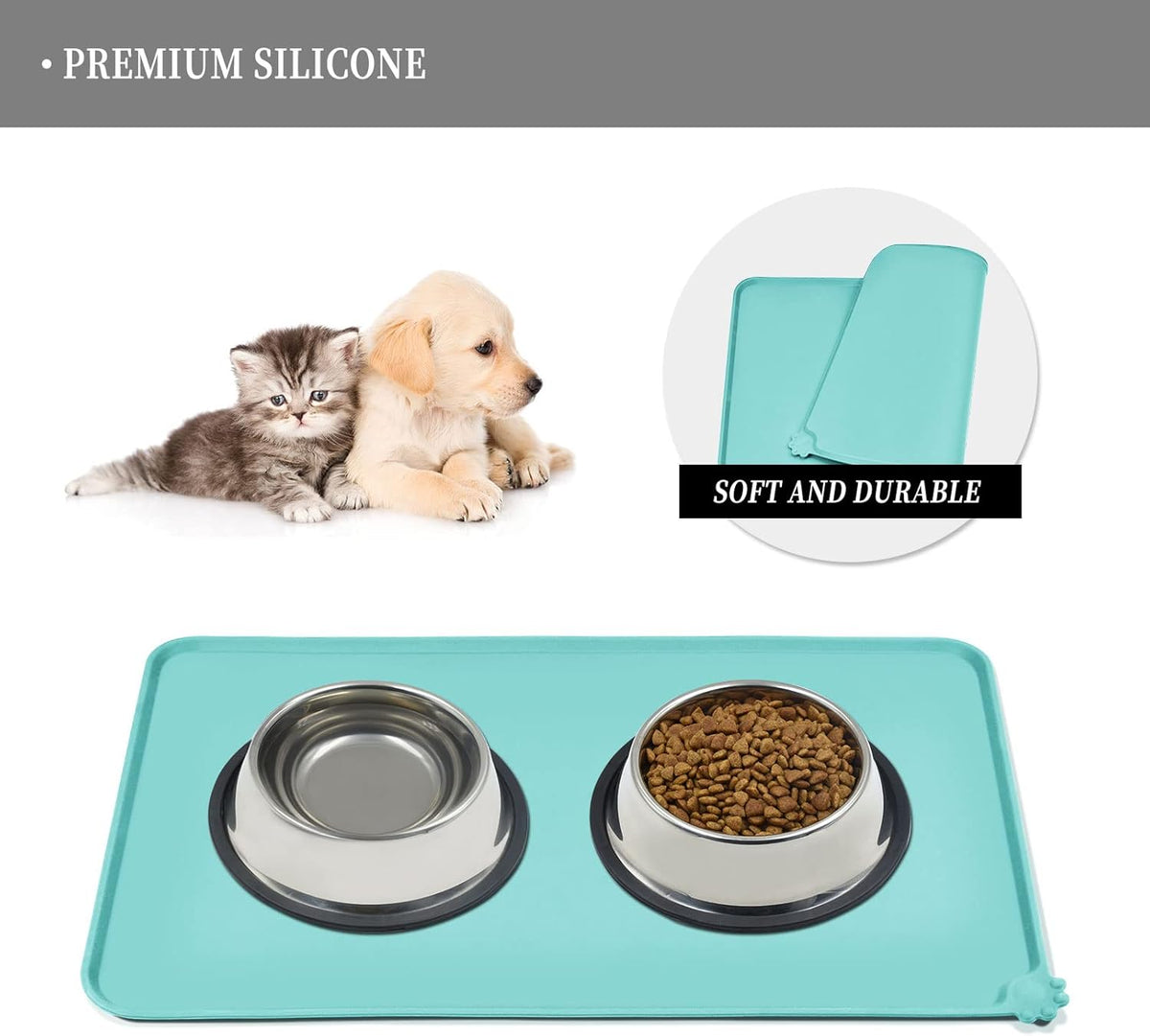 Waterproof Pet Feeding Mat with High Raised Edges, Heavier and Thicker Placemats for Cat Dog Water