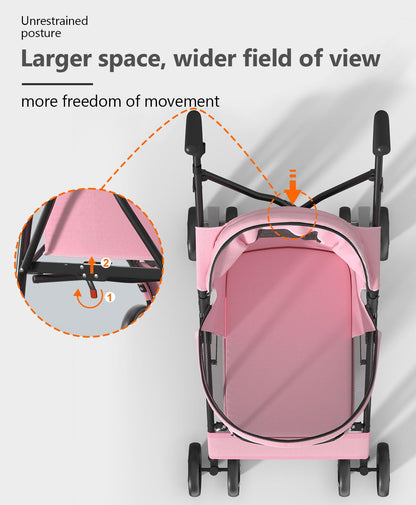 Pet Stroller with 4 Wheels for Small/Medium Pets, Portable Travel Foldable Carrier Jogger for Dog