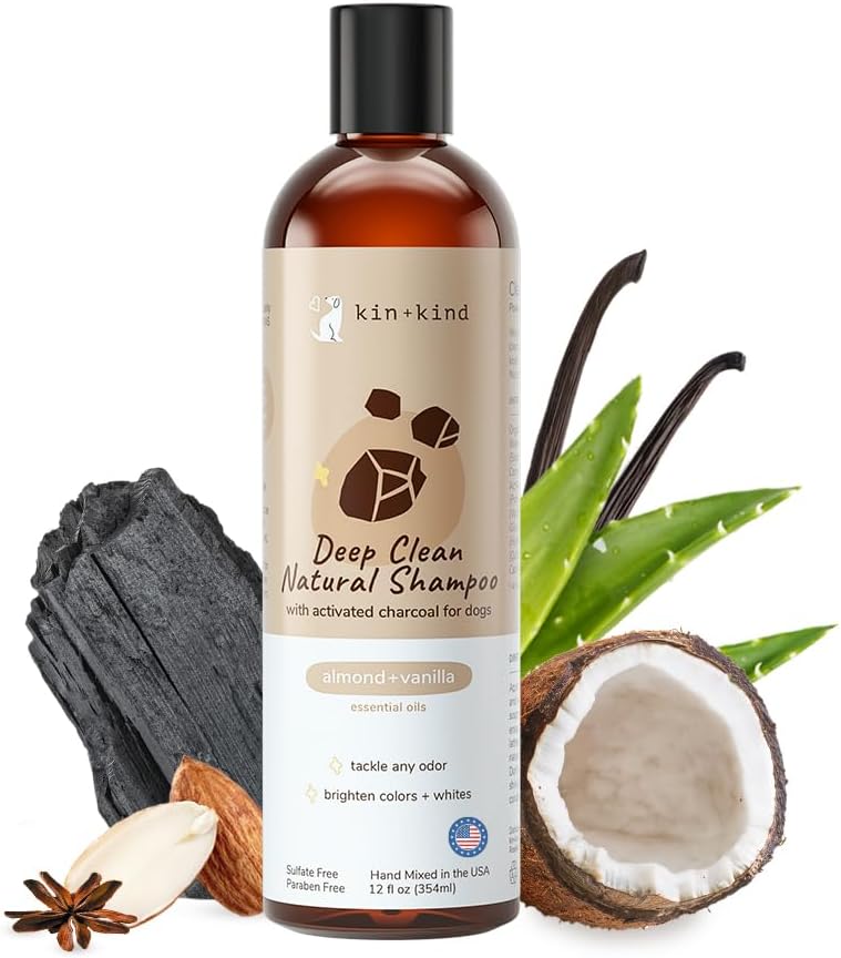 kin+kind Dog Shampoo - Deep Clean, Dirt & Odor Remover w/Activated Charcoal for Dogs, Gentle