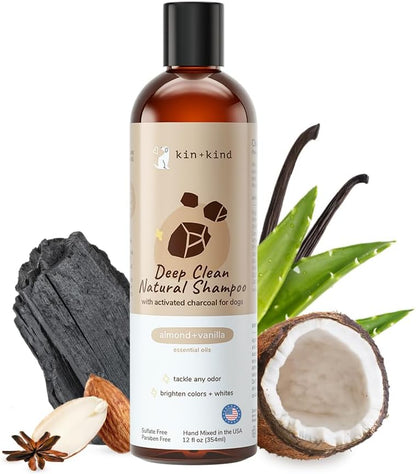kin+kind Dog Shampoo - Deep Clean, Dirt & Odor Remover w/Activated Charcoal for Dogs, Gentle