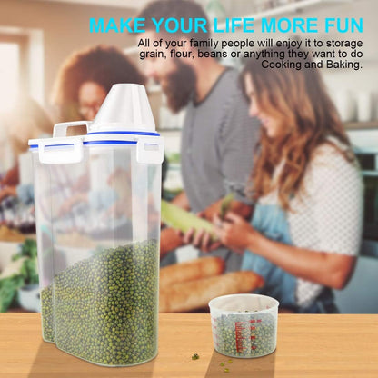 Rice Airtight Dry Food Storage Containers, BPA Free Plastic Sealed Holder Bin Dispenser with