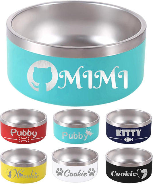 42OZ Personalized Dog Bowl Laser Engraved Custom Pet Name 18/32/42/64 oz No Slip Stainless Steel