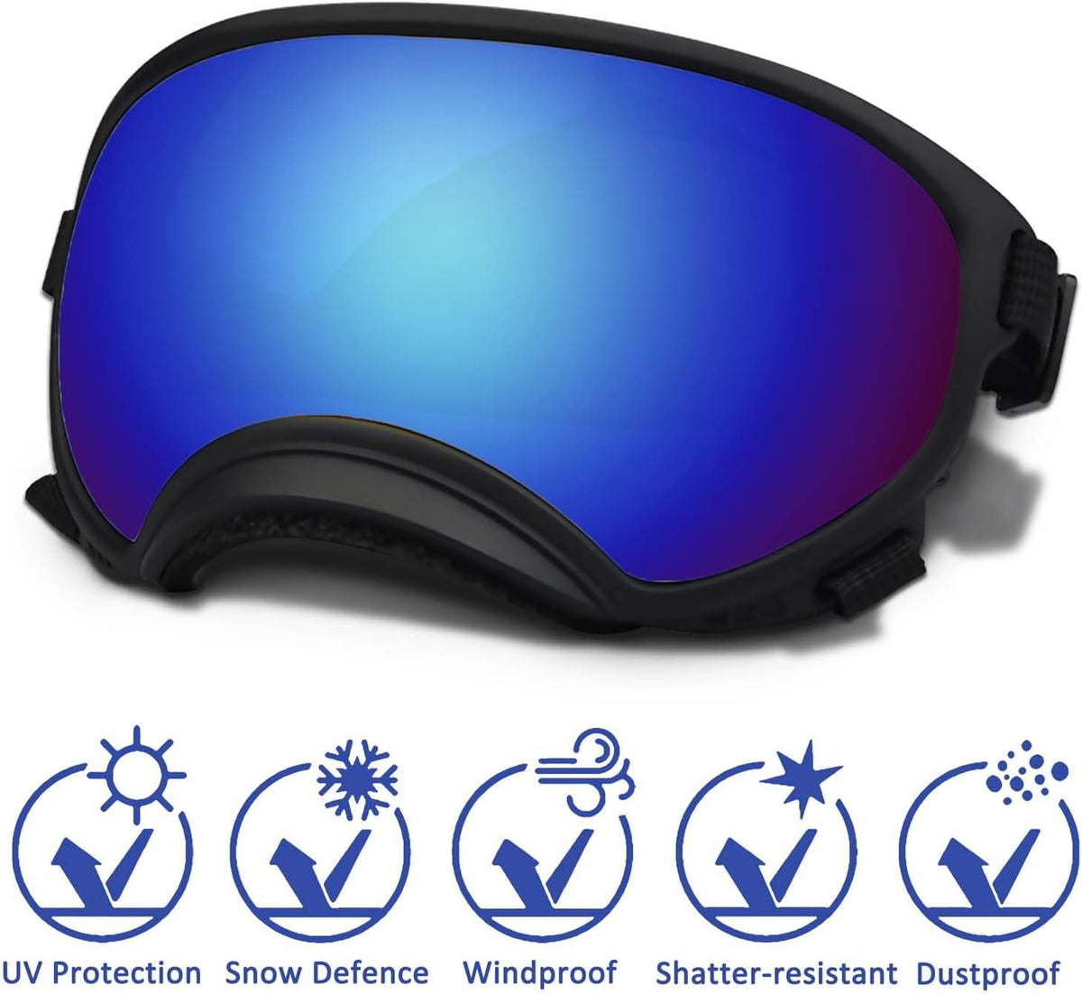 Medium Dog Sunglasses with Adjustable Strap UV Protection, Winproof Dog Puppy Sunglasses, Suitable
