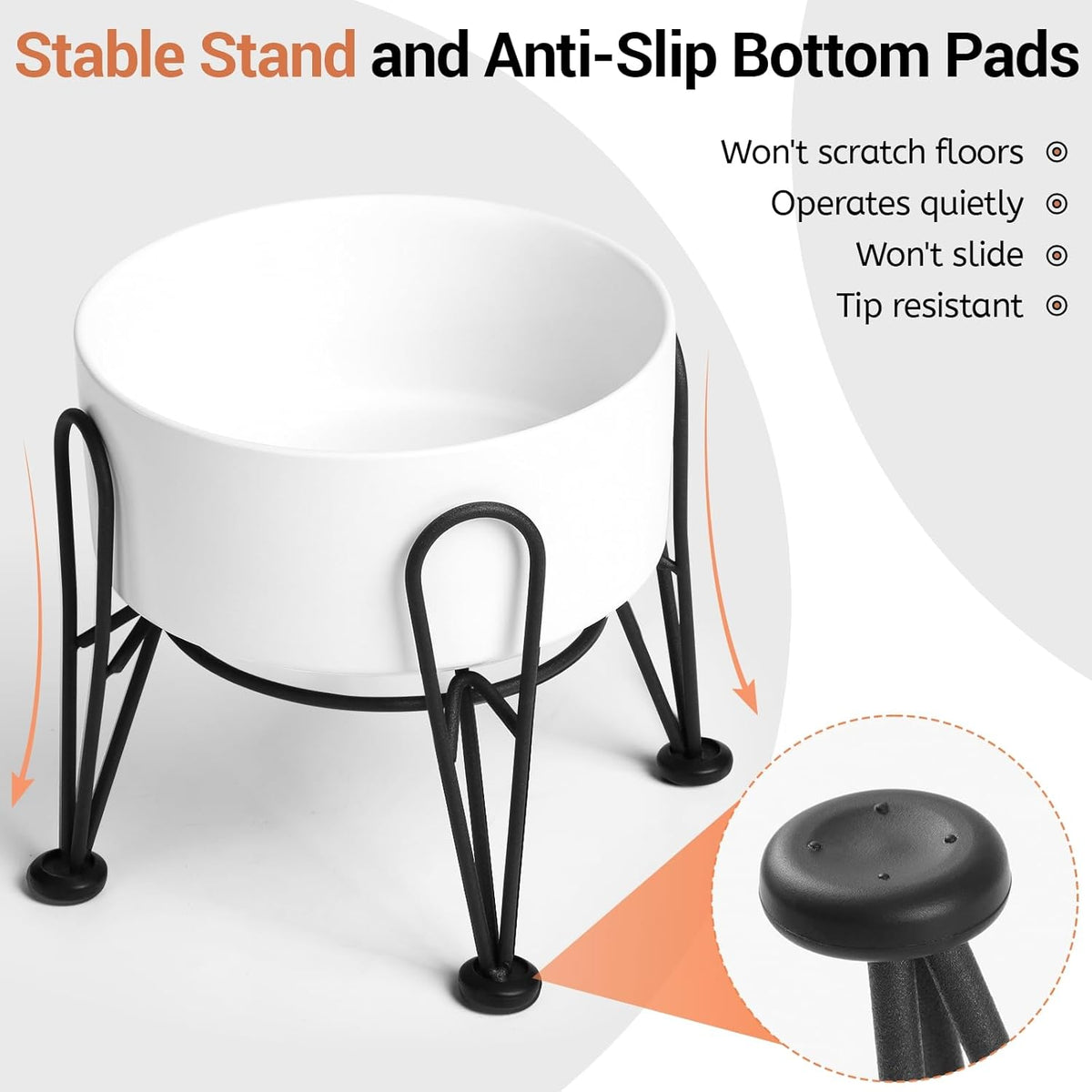 Elevated Dog Bowls, Ceramic Raised Dog Bowl Set with Anti-Slip and Non-Tip Metal Stand, 2 Pack Pet