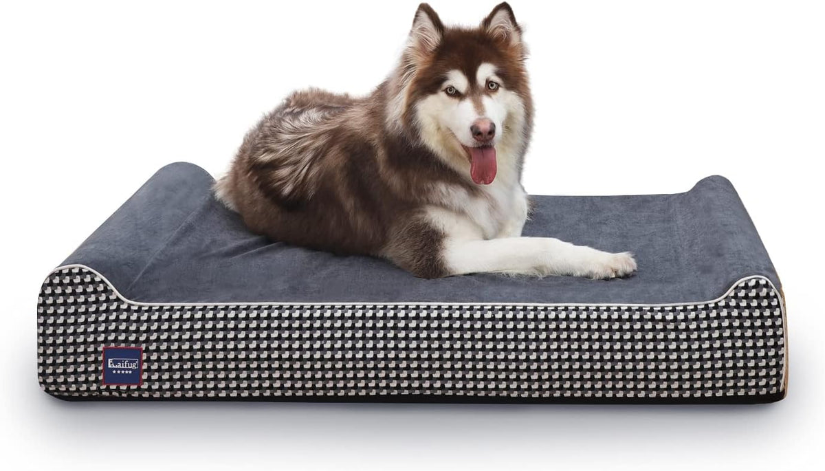 Laifug Orthopedic Memory Foam Extra Large Dog Bed with Pillow and Durable Water Proof Liner &